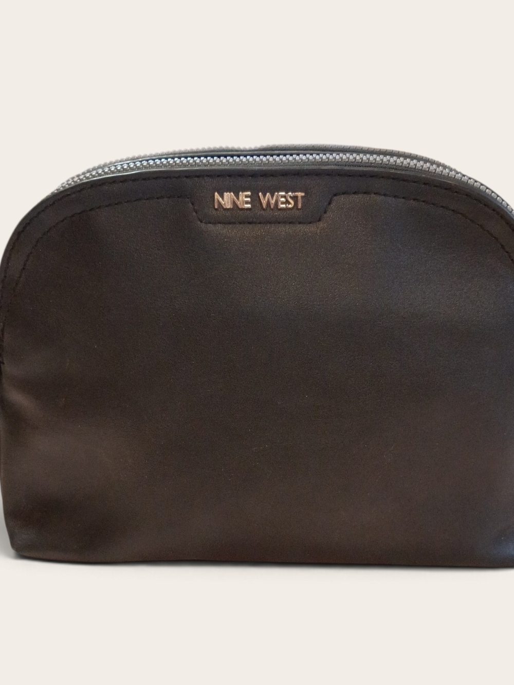 Nine West Black Leather Crossbody Pouch with Silver Zip